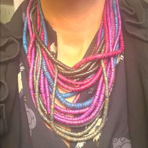 Vintage Gerda Lynggaard Vibrant Multi  Strand Coconut Shell Statement Necklace